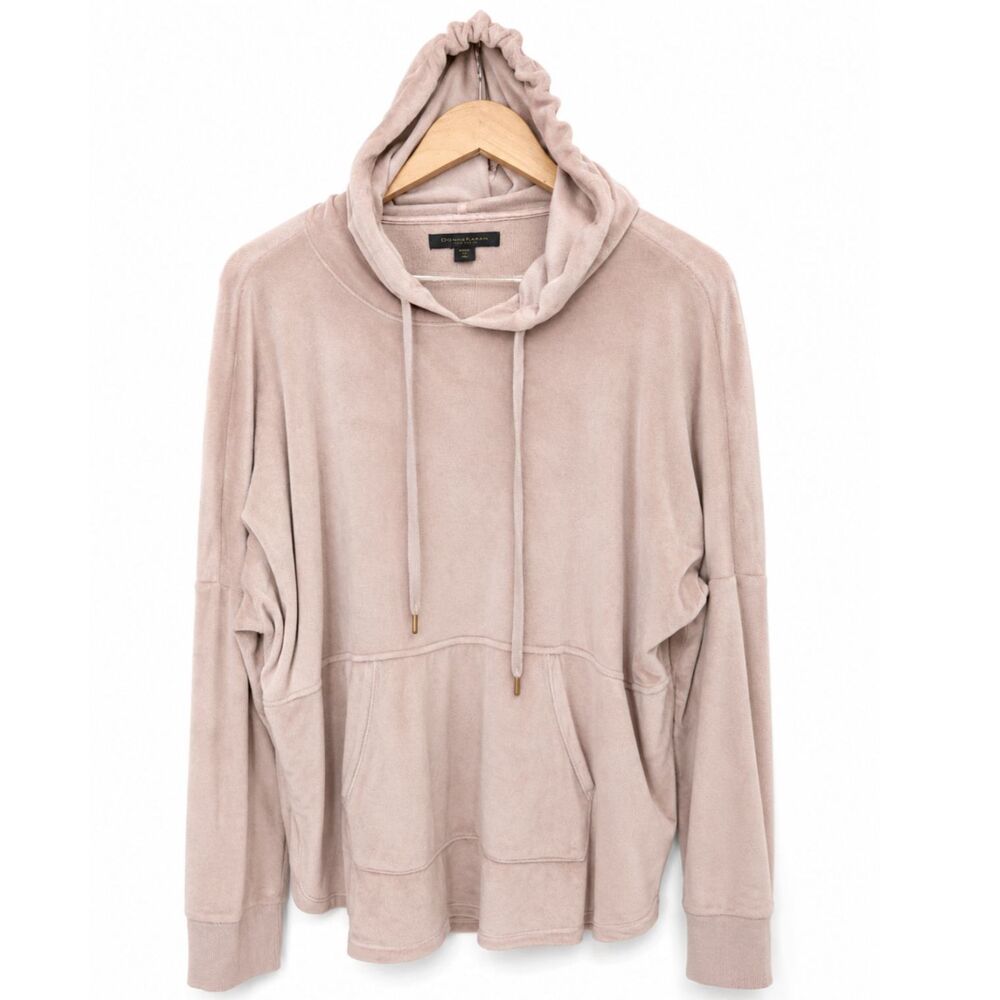 Donna Karan Sleepwear Velour Hoodie Medium Blush Pink Soft Lounge Pullover